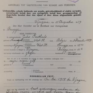 Algemeen Rijksarchief, DG Oorlogsslachtoffers, Dossiers van burgerlijke Oorlogsslachtoffers 14-18: dossier Julius Renatus Goethals (1919-1922), nr. 166525. 